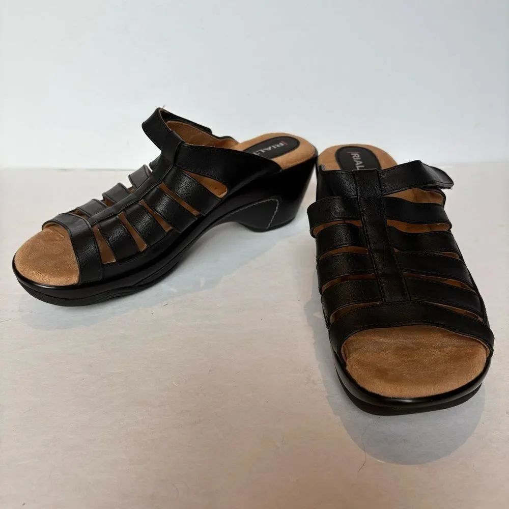 Rialto Women's Black Heeled Sandals Strappy Size 9 1/2M Valencia Look New!